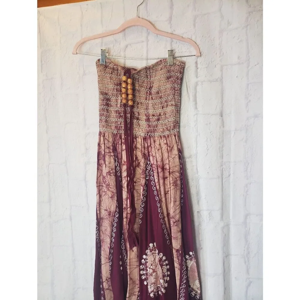 ADVANCE APPARELS Smocked Strapless Festival Peace Sign Dress Medium